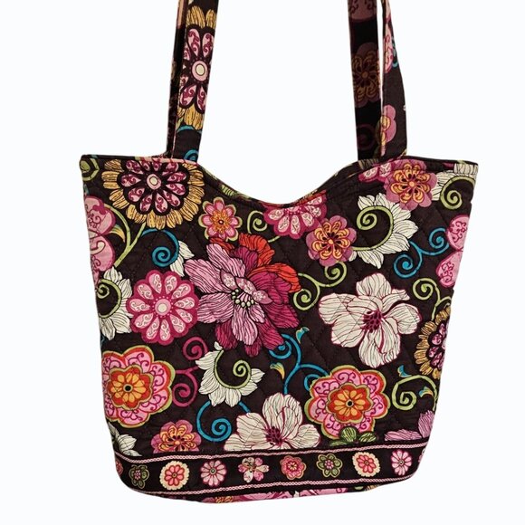 Vera Bradley Libby Purse Shoulder Tote Bag in Mod Floral Pink Brown 2007 Retired - Picture 3 of 12